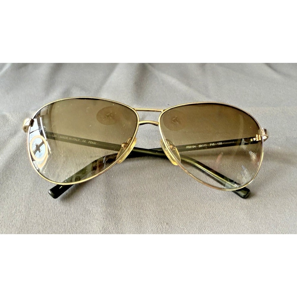 FENDI FS 5194 Aviator Sunglasses Light Gold‎ Green Designer Metal Double Bridge